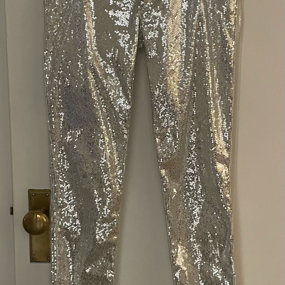 Alice + Olivia Silver Sequin Skinny Pants